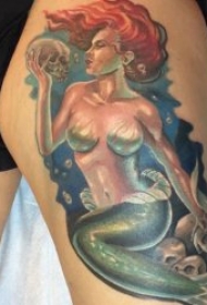 美人鱼纹身图案 美丽性感的彩绘纹身美人鱼纹身图案