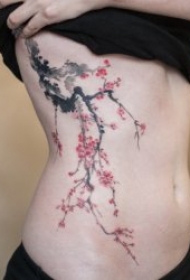 梅花纹身图案 10款彩绘纹身枯树枝的梅花纹身图案