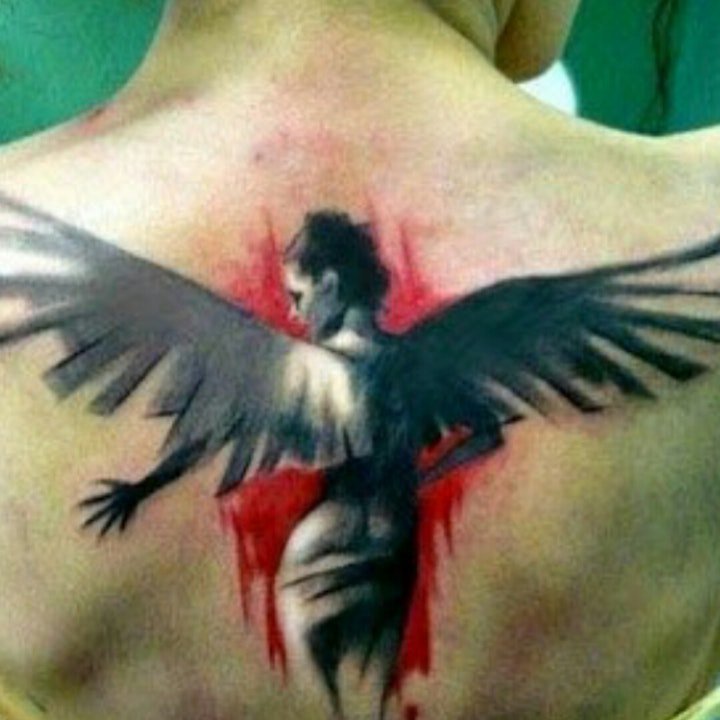 点击大图看下一张：天使翅膀纹身图案 10款带翅膀的天使黑灰纹身图案