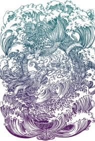 一张哪吒闹海大满背纹身手稿素材图案