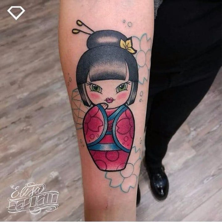点击大图看下一张：9张可爱而又乖巧的日本木偶娃娃纹身图案