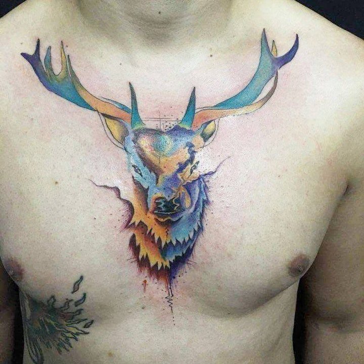 点击大图看下一张：小鹿纹身图案 可爱活泼的小鹿纹身图案