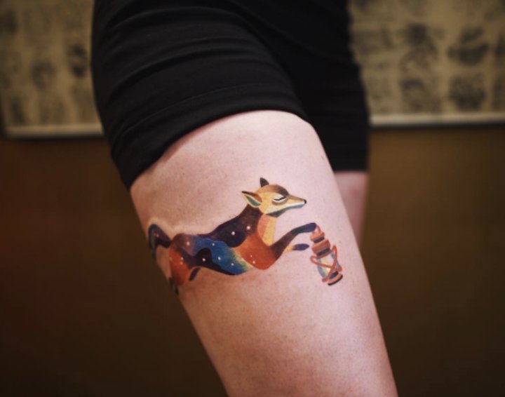 点击大图看下一张：狐狸纹身图   9组机灵聪敏的狐狸纹身图案图片