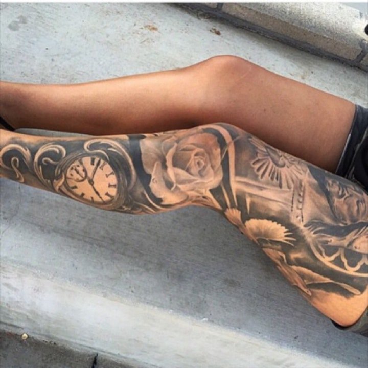 点击大图看下一张：腿部纹身   技巧性十足的百变腿部纹身图案