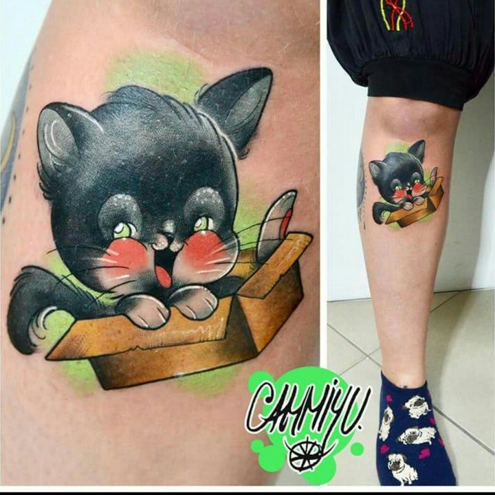 点击大图看下一张：猫的纹身图案 多元素的可爱猫咪纹身图案