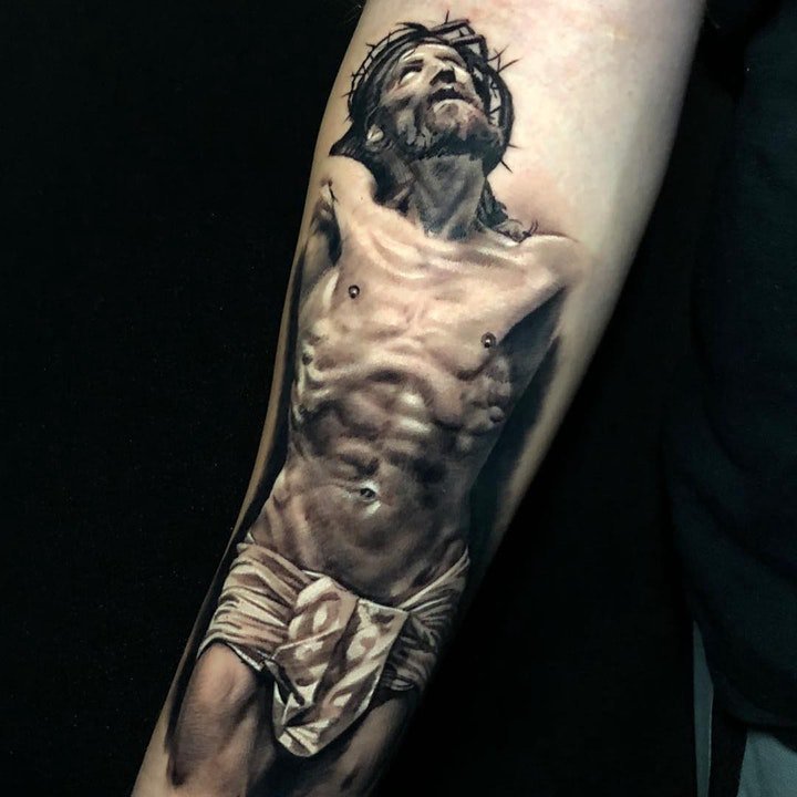 点击大图看下一张：纹身耶稣图案 多款黑暗系纹身十字架的耶稣纹身图案