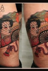 扇子纹身图案 10张彩绘纹身日本艺妓扇子纹身图案