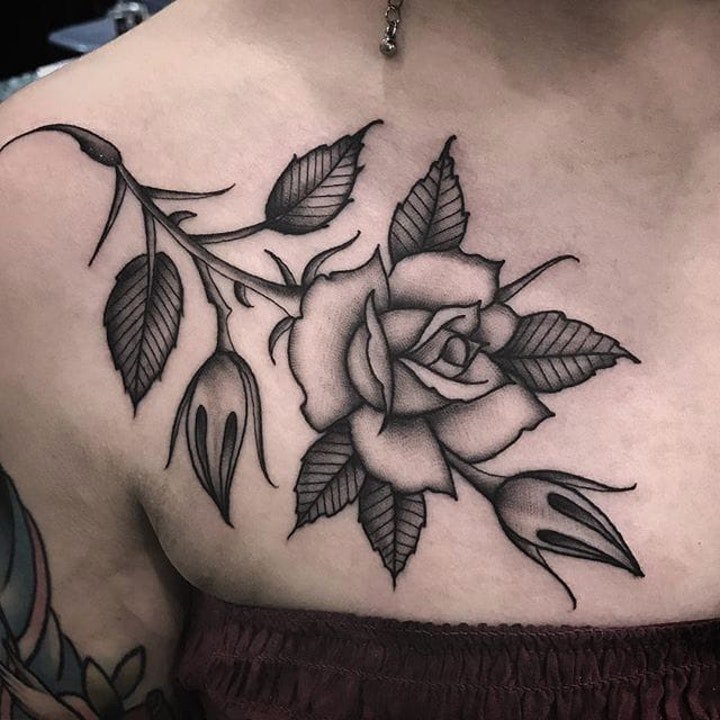 点击大图看下一张：花朵纹身图案 漂亮精致的玫瑰花与蝴蝶纹身花朵图案