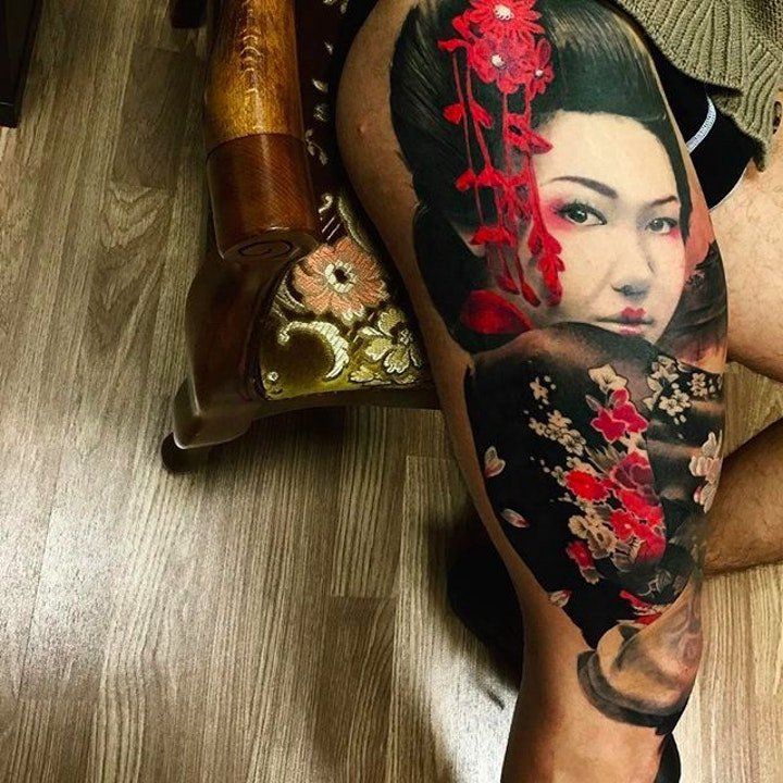 点击大图看下一张：日本艺妓纹身图案 10款十分多彩的日本艺妓纹身图案
