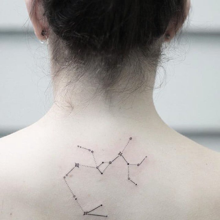 点击大图看下一张：星座线条纹身  多款清新而又简单的星座符号纹身图案