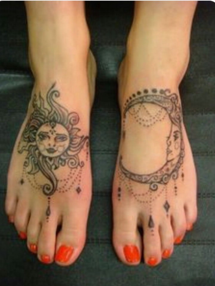点击大图看下一张：太阳和月亮纹身图案   闪亮而又耀眼的日月主题纹身图案