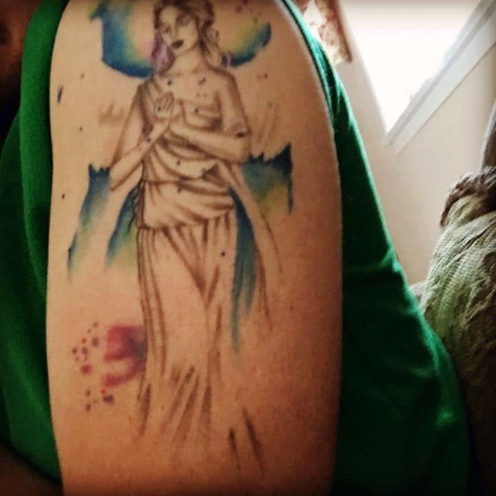 点击大图看下一张：天使翅膀纹身图案 10款带翅膀的天使黑灰纹身图案