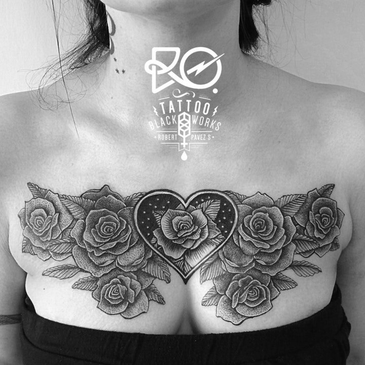 点击大图看下一张：玫瑰纹身图  艳丽而又娇艳醉人的玫瑰花纹身图案
