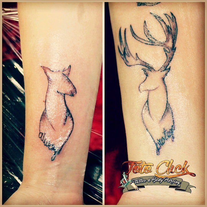 点击大图看下一张：小鹿纹身图案 可爱活泼的小鹿纹身图案
