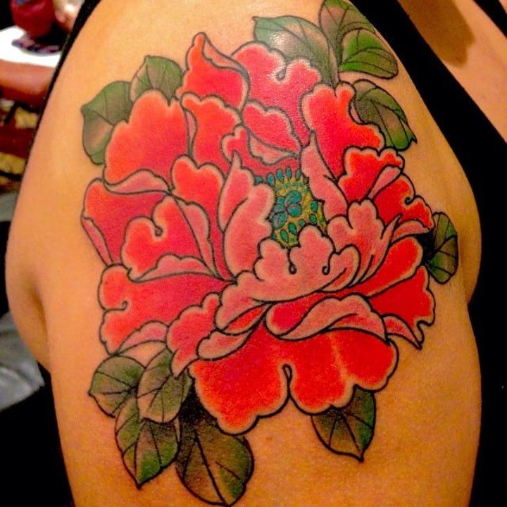 点击大图看下一张：植物纹身图案 彩色纹身品种不同的植物纹身图案