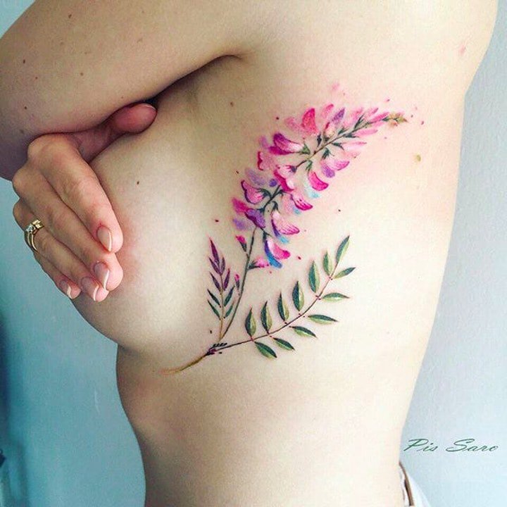 点击大图看下一张：水彩纹身图案 一组十分漂亮的水彩纹身小清新花朵图案