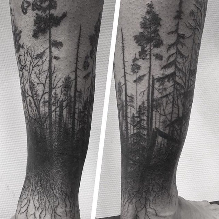 点击大图看下一张：树林纹身图案  9款创意而又精彩的森林纹身图案