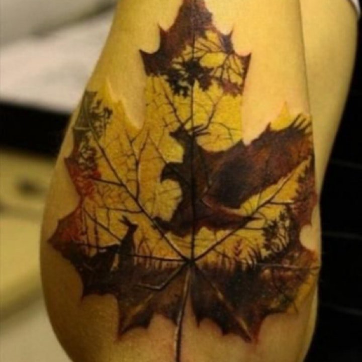 点击大图看下一张：树叶纹身图案 10款形状各异的树叶纹身图案