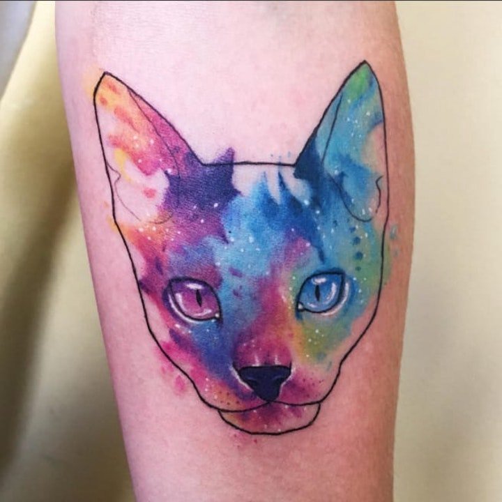 点击大图看下一张：猫的纹身图案 多元素的可爱猫咪纹身图案