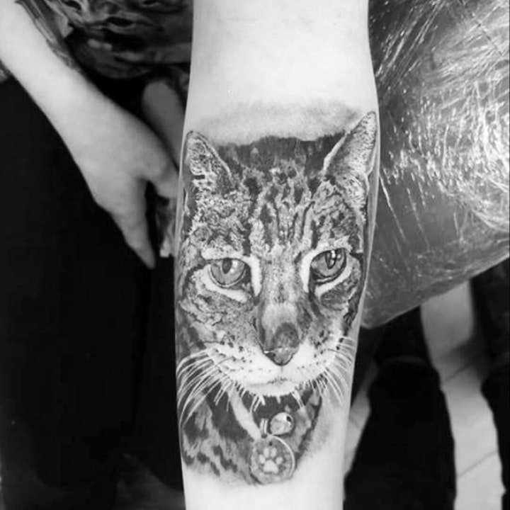 点击大图看下一张：猫纹身图案 身体各部位的小猫纹身图案