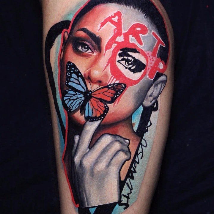 点击大图看下一张：纹身小蝴蝶图案  9款适合女生的唯美蝴蝶纹身图案
