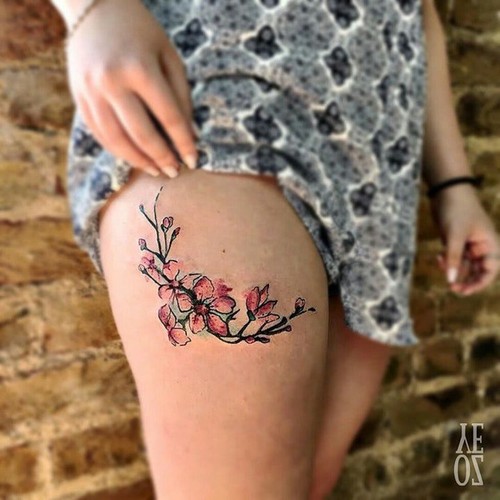 点击大图看下一张：樱花 纹身图案   柔美而又清新靓丽的樱花纹身图案