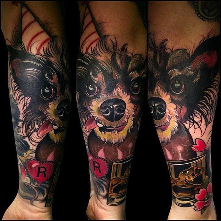 点击大图看下一张：狗纹身图案 10款动物小狗及狗头的纹身图案