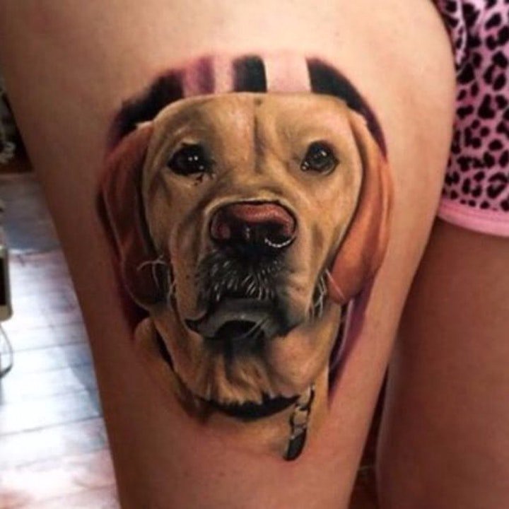 点击大图看下一张：小狗纹身图案 10张身体各部位的小狗纹身图案图片