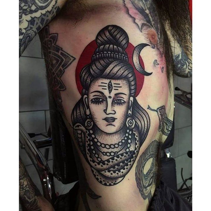 点击大图看下一张：印度宗教纹身图案 毁灭之神和舞神之称的三相神之一湿婆神印度纹身图案