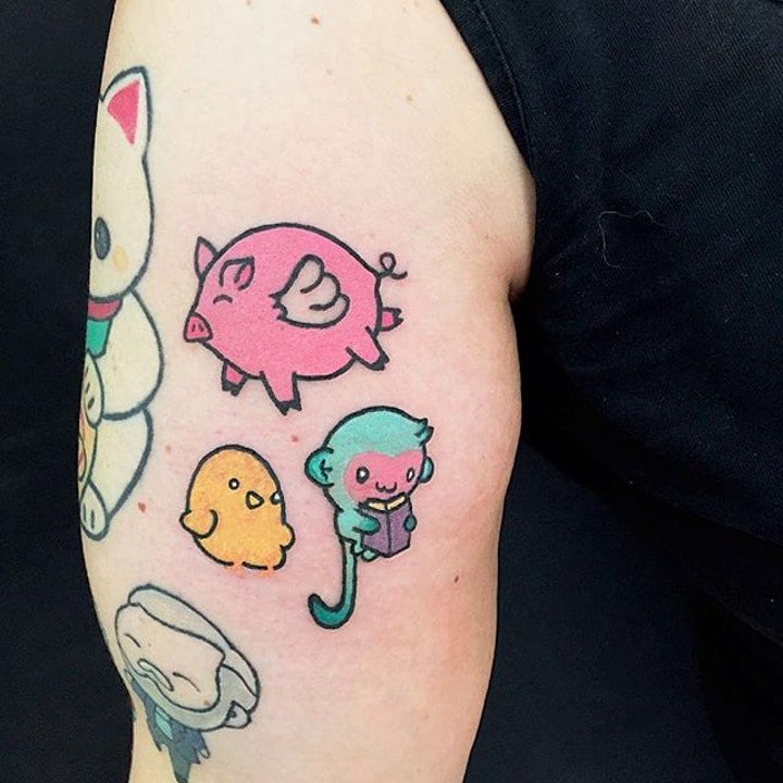 点击大图看下一张：小猪纹身图案  呆萌可爱的小猪纹身图案