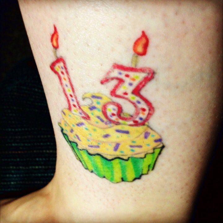 点击大图看下一张：蛋糕纹身图案 10款彩色纹身可爱卡通蛋糕纹身图案