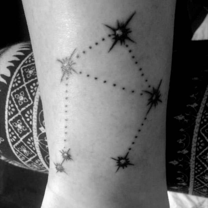 点击大图看下一张：各星座纹身   点刺与线条结合的简单星座纹身图案