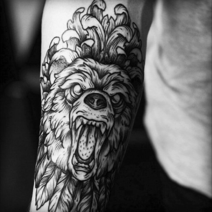 点击大图看下一张：纹身熊图案   憨态可掬的狗熊纹身图案