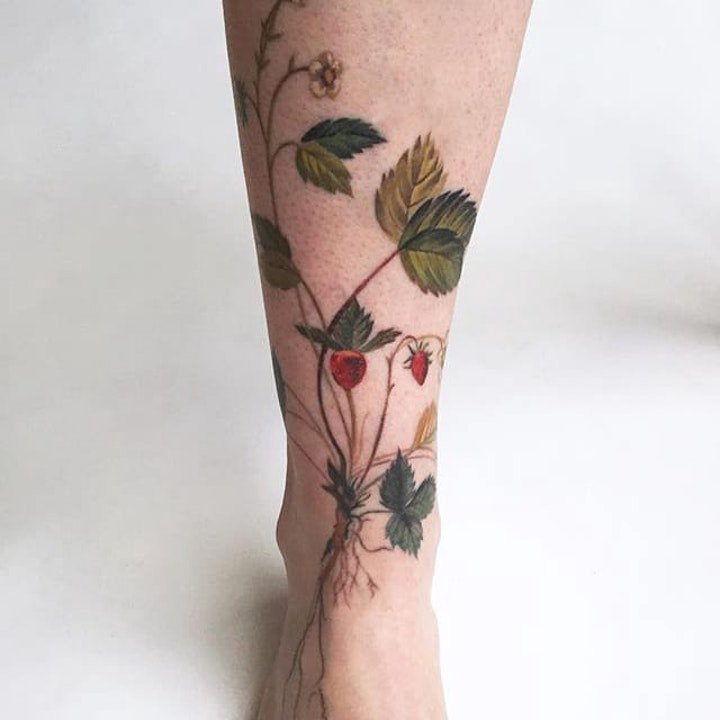 点击大图看下一张：植物纹身图案 身10组花朵或树枝纹身的植物纹身图案