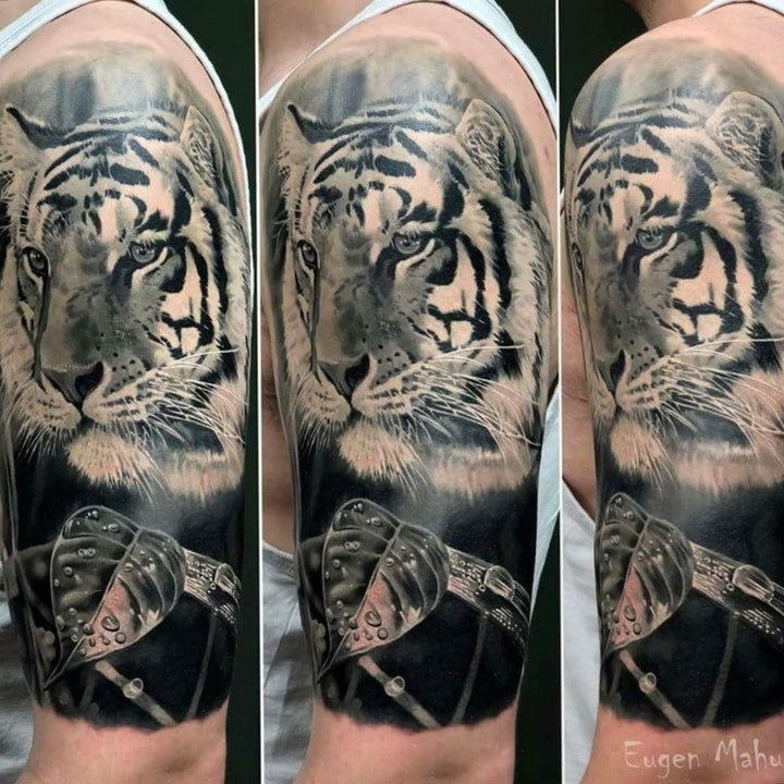 点击大图看下一张：老虎头纹身 10张凶猛霸气的老虎头纹身图案