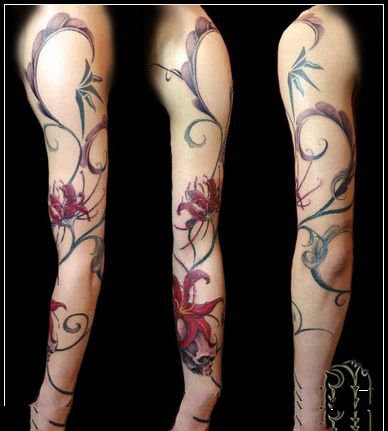 点击大图看下一张：纹身花臂图 一组传统的花臂纹身图案欣赏