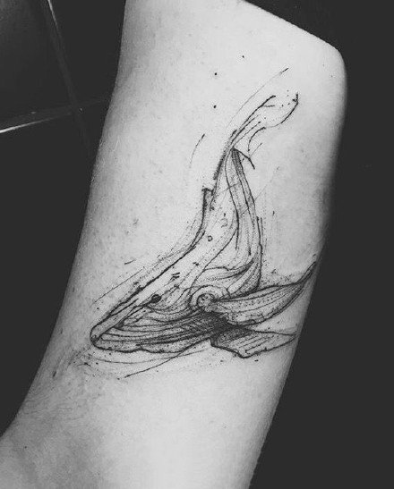 点击大图看下一张：纹身小鲸鱼 9张小清新黑色小鲸鱼纹身图案