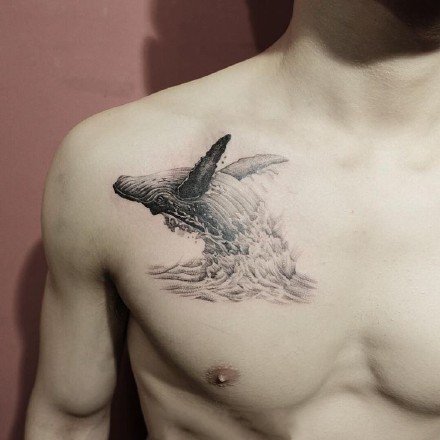 点击大图看下一张：纹身小鲸鱼 9张小清新黑色小鲸鱼纹身图案