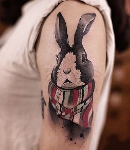 点击大图看下一张：一组水墨风格的兔子纹身图片