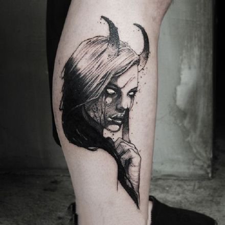 点击大图看下一张：暗黑主题的一组人物女郎纹身图案