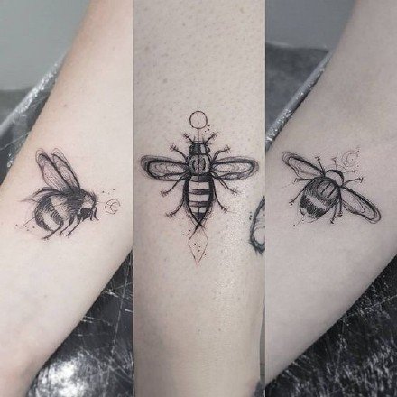 点击大图看下一张：小蜜蜂纹身 9张昆虫小蜜蜂的纹身图片作品