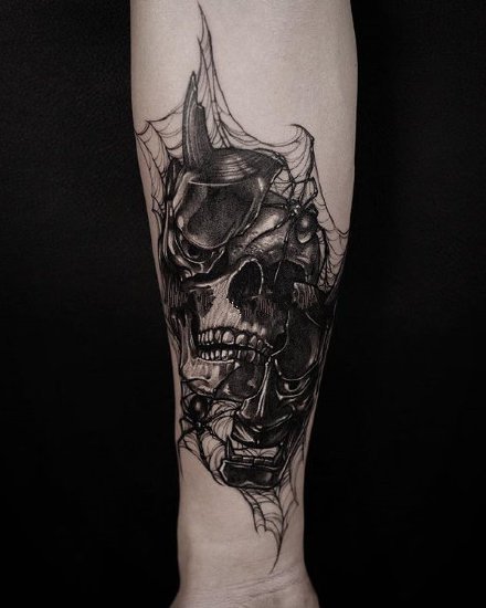 点击大图看下一张：暗黑纹身骷髅 9张暗黑风格的骷髅主题纹身图片