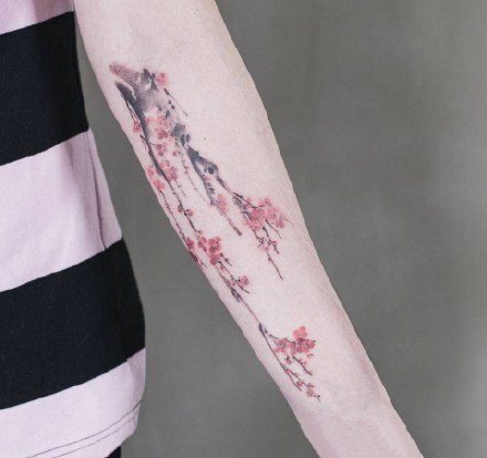 点击大图看下一张：纹身梅花图 一组玫瑰等传统小清新花卉纹身图片