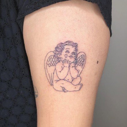 点击大图看下一张：小天使纹身 可爱的一组简约西方小天使图案