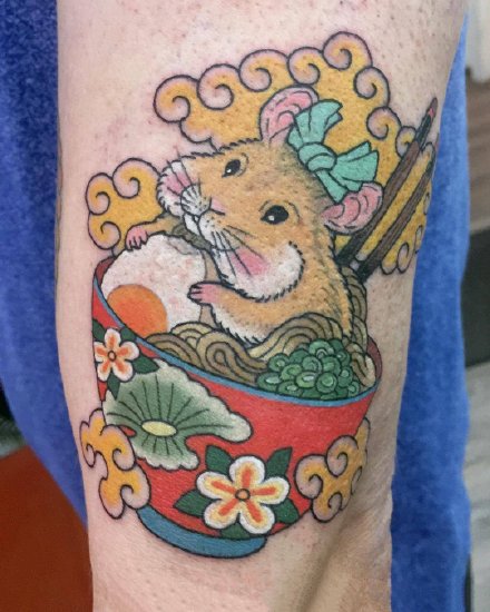 点击大图看下一张：日式传统风格的老鼠和猫等彩色纹身图