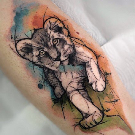 点击大图看下一张：泼墨纹身 欧美泼墨风格的暗水彩动物纹身图案