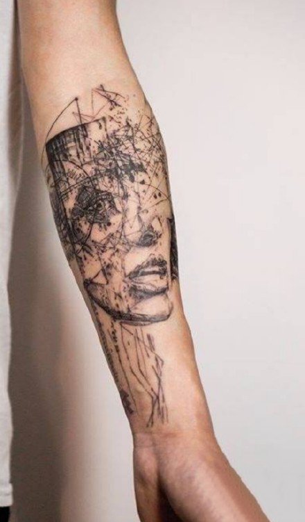 点击大图看下一张：手臂线条纹身 18组创意的胳膊等部位线条纹身图片