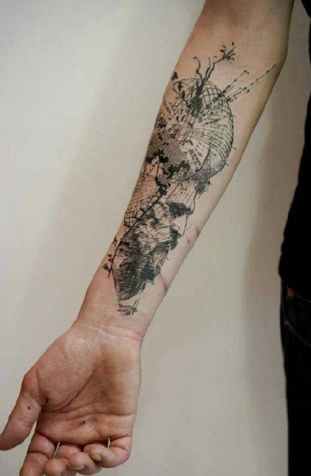 点击大图看下一张：手臂线条纹身 18组创意的胳膊等部位线条纹身图片