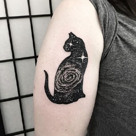 点击大图看下一张：黑色猫纹身 9款黑色的一组猫主题纹身图片