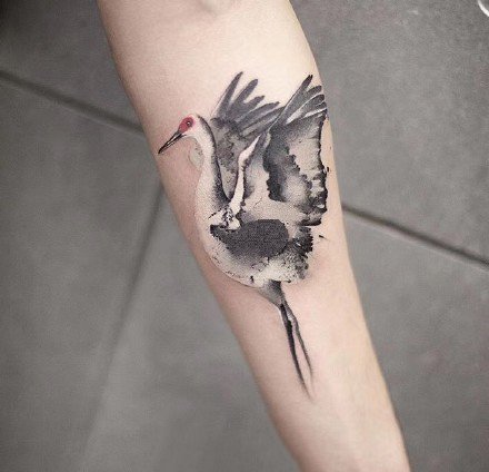 点击大图看下一张：仙鹤纹身 9张水墨中国风的仙鹤纹身图片